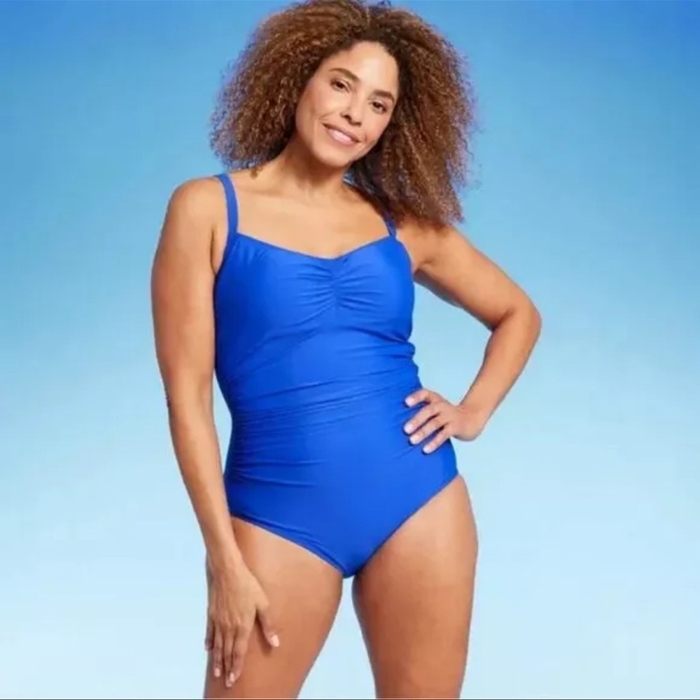 Lands' End Blue One Piece Swimsuit with Sweetheart Neckline